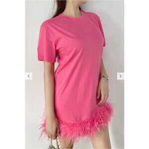 NWT La' Ros Feather Trim Tee Dress in Size Large